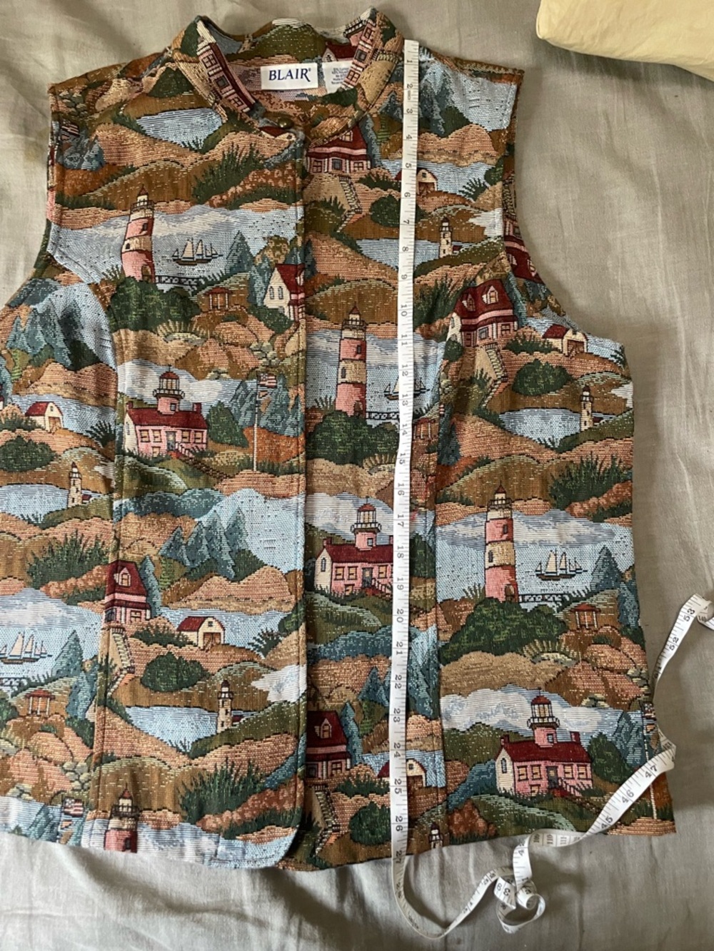 Vintage Blair tapestry Nautical vest XL lighthouse - Picture 7 of 8